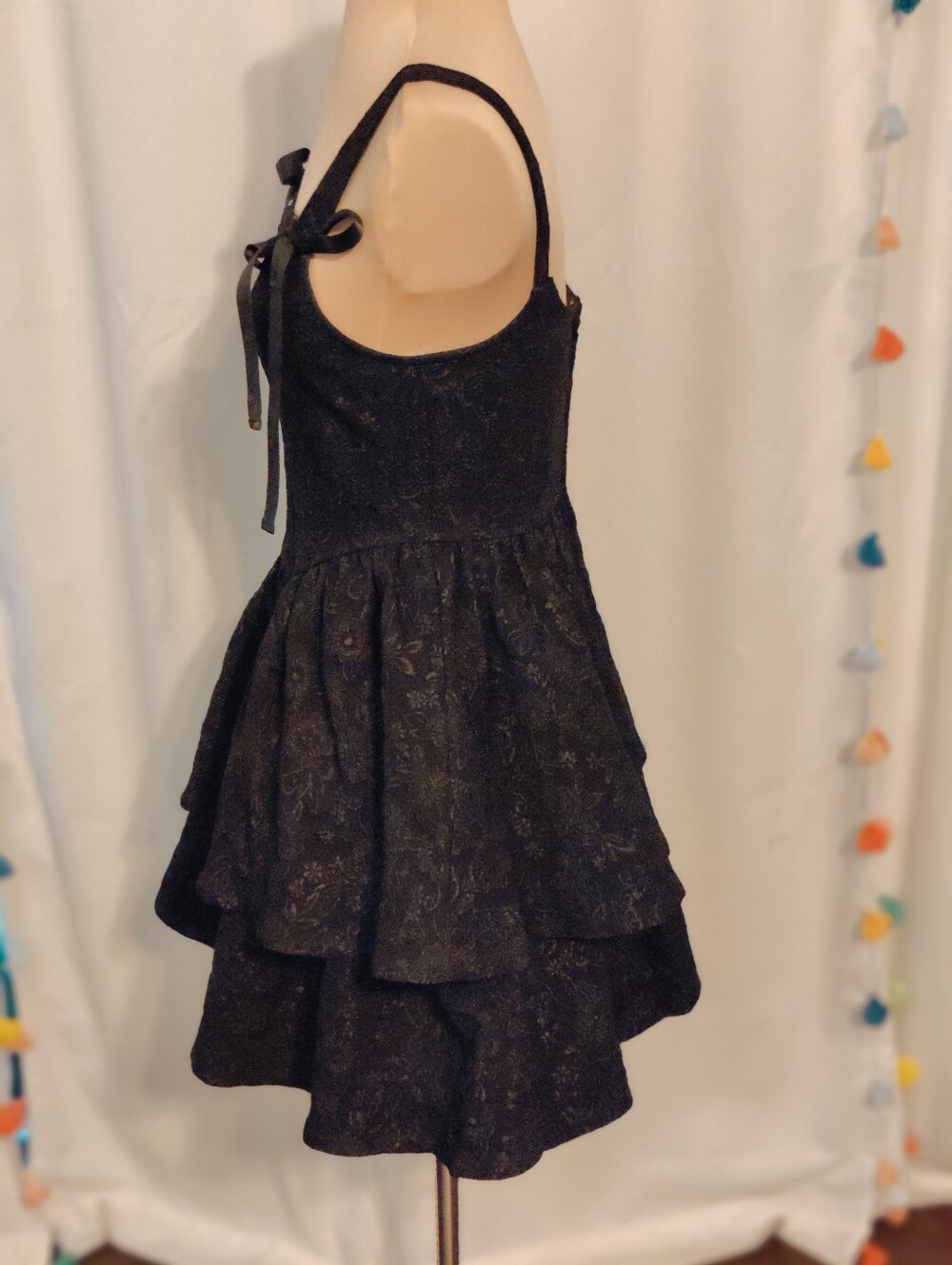 Trixxi modern Whimsygoth Flouncy Burlesque Lace Ribbon dark Romance Mini Dress S - Picture 4 of 11